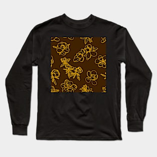 Magnolia Sketch Repeat Gold on Dark Brown 5748 Long Sleeve T-Shirt